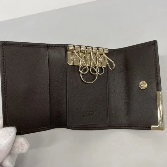Gucci Key Case GG Canvas Beige Brown Champagne Gold Key Holder - Picture 3 of 6